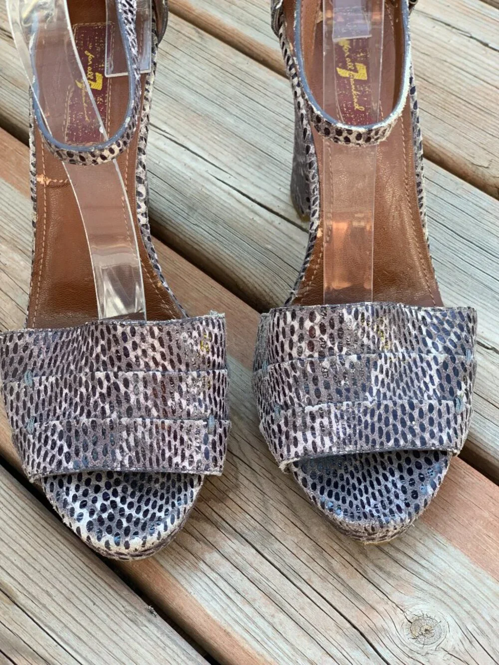 7 For All Mankind Platform Heel Sandals 10 Purple Snakeskin Suede Peep Toe Y2K